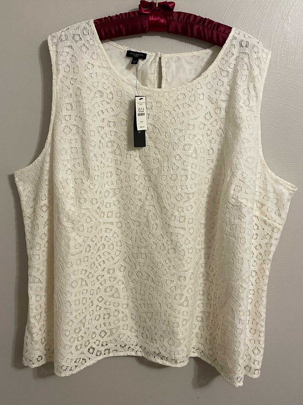 Talbots Women’s White Blouse Lined with Lace overlay size 24 NWT